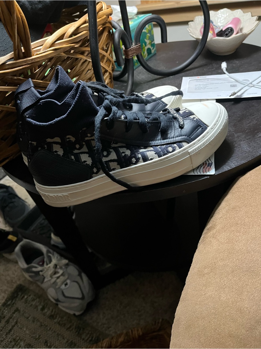 Dior Navy Blue and White High-Top Sneakers - Picture 3 of 5